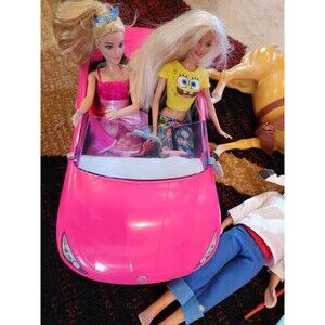 Mattel Barbie 8 Doll Lot & 6 lbs Clothes Accessories Bin, Barbie Car, Horse